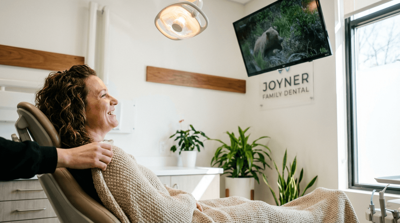 Relaxed patient in a comfortable dental chair at Joyner Family Dental