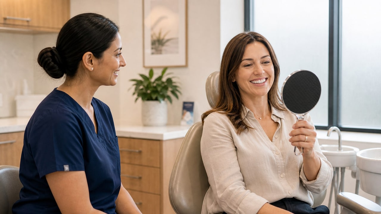 Patient reviewing digital smile design result