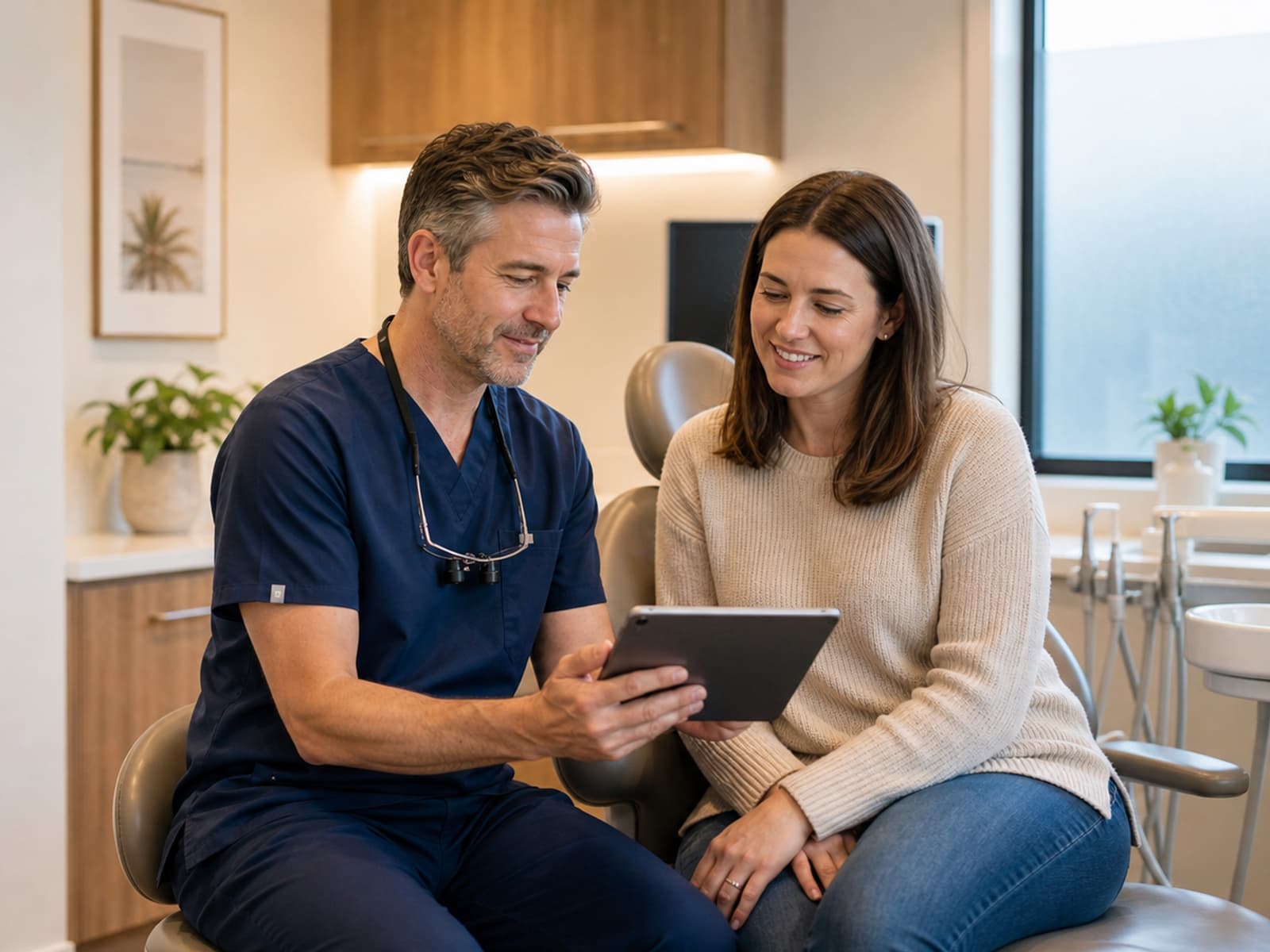 Dentist explaining comfort options before a dental filling appointment