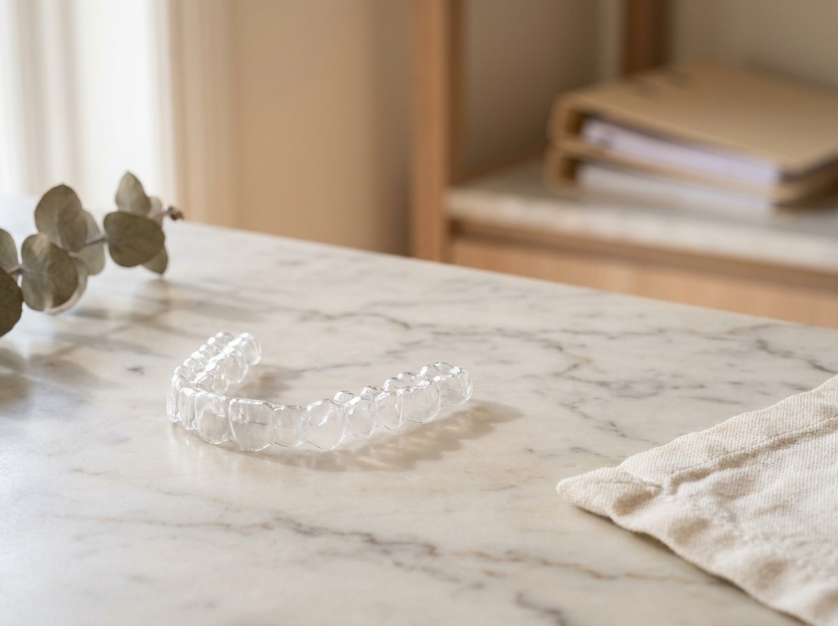 Close-up of an Invisalign clear aligner tray at Joyner Family Dental