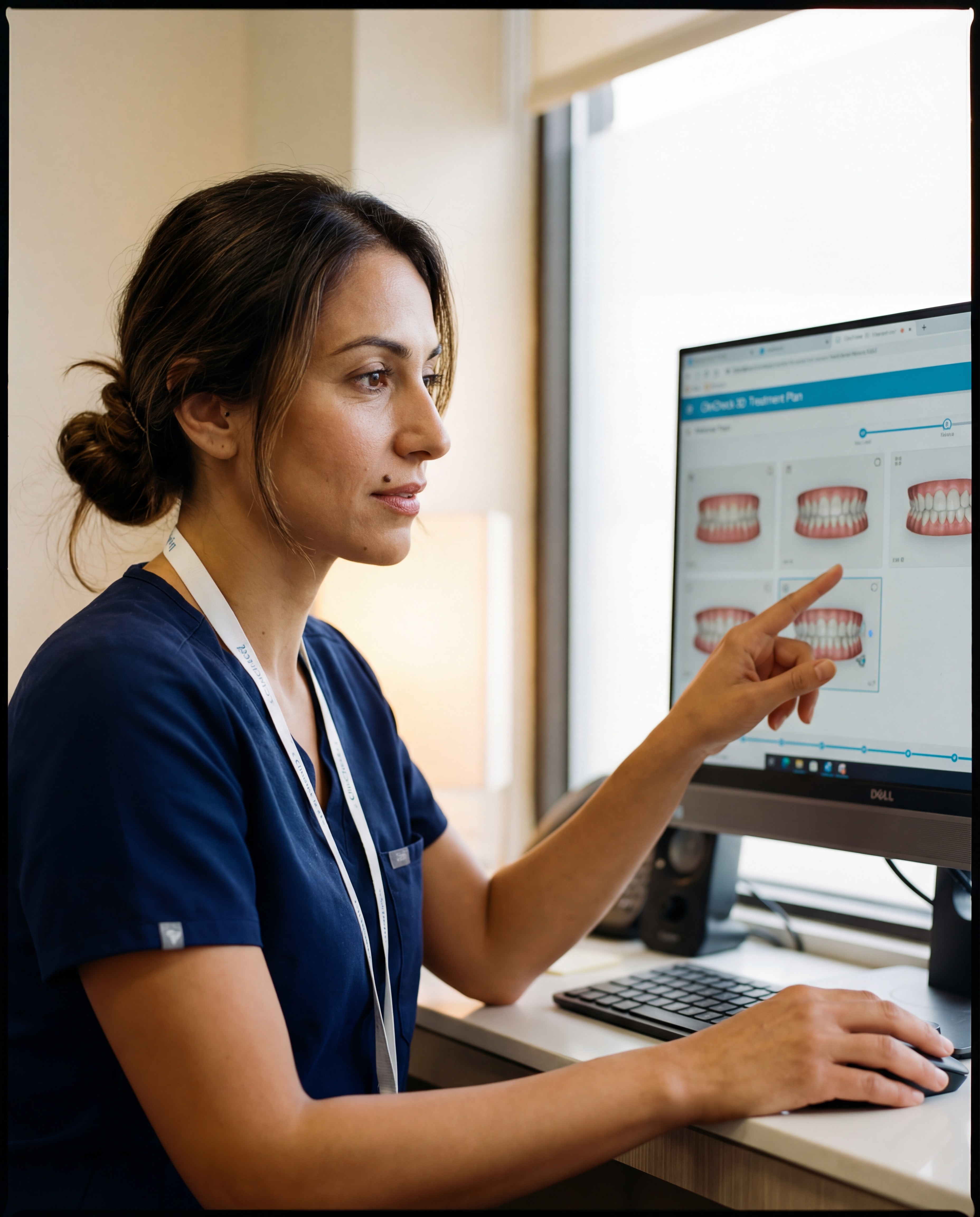 Dentist reviewing ClinCheck treatment simulation