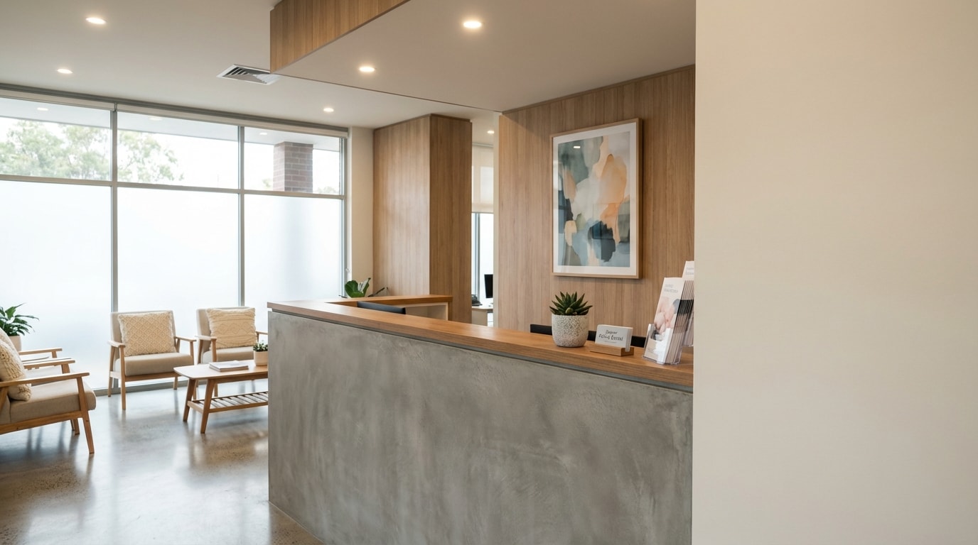 Bright reception area at Joyner Family Dental