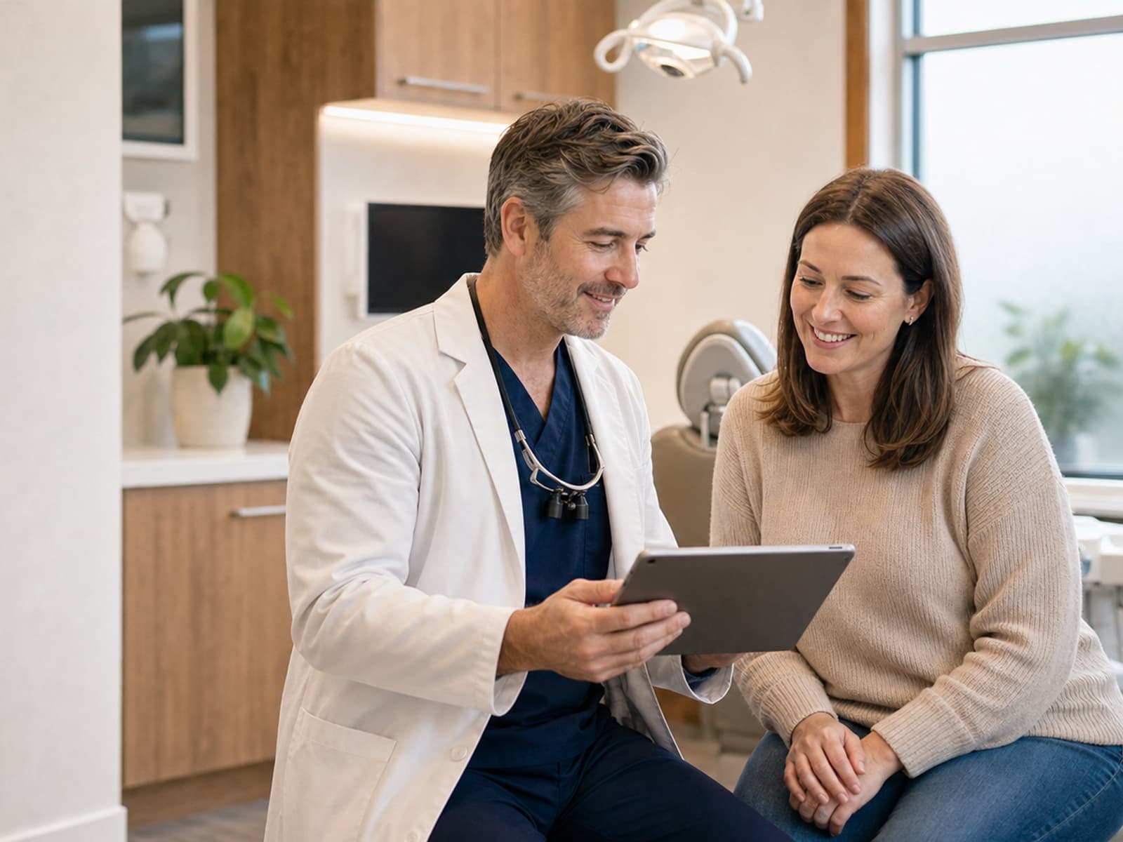 Dentist reviewing check-up findings with a patient